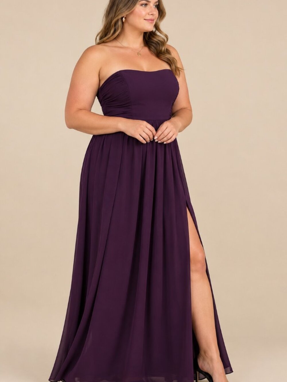 Lulus Luxe Favorite Dark Purple Strapless Ruched Maxi Dress – Size 1X NWT